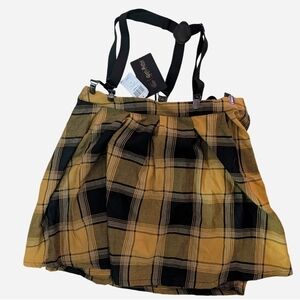 Womens Plaid Suspender Skirt - Black & Mustard